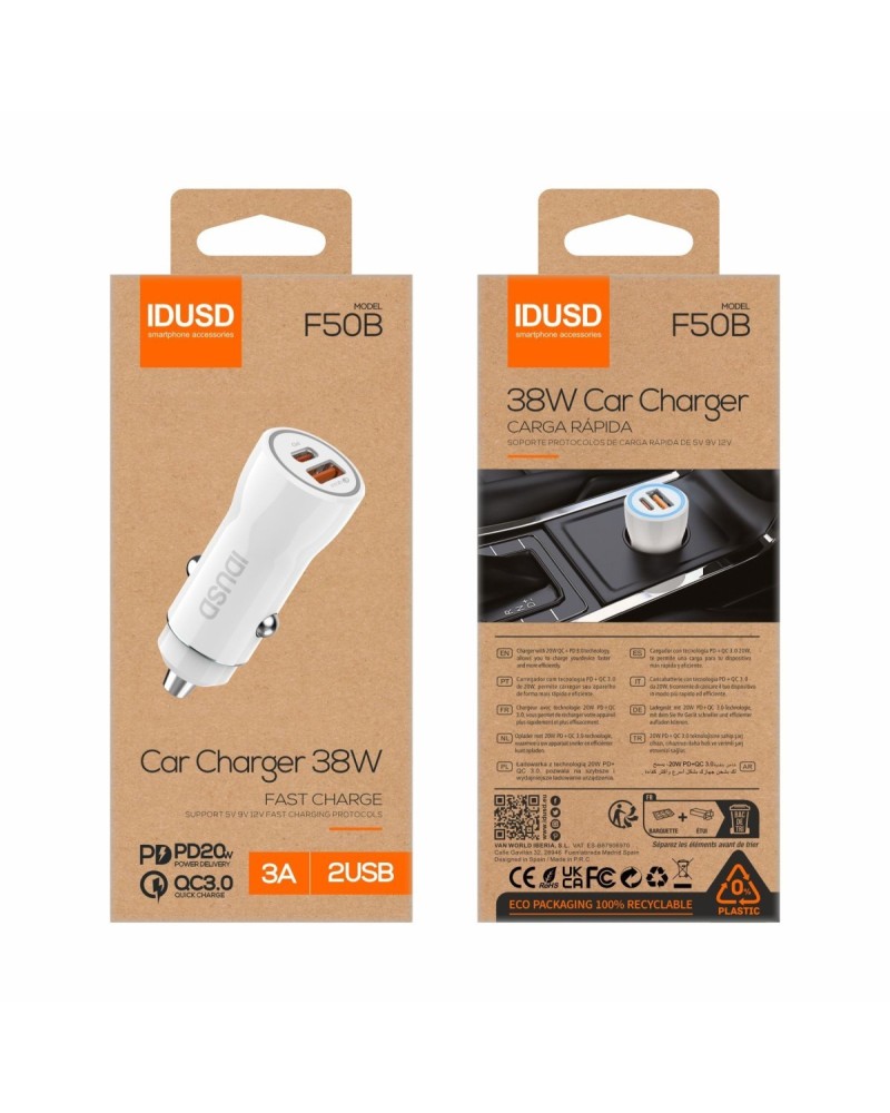 Cargador coche PD+QC 38W | Angar Distribuciones