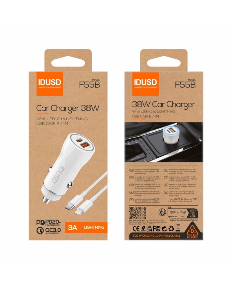 Cargador coche PD+QC 38W | Angar Distribuciones