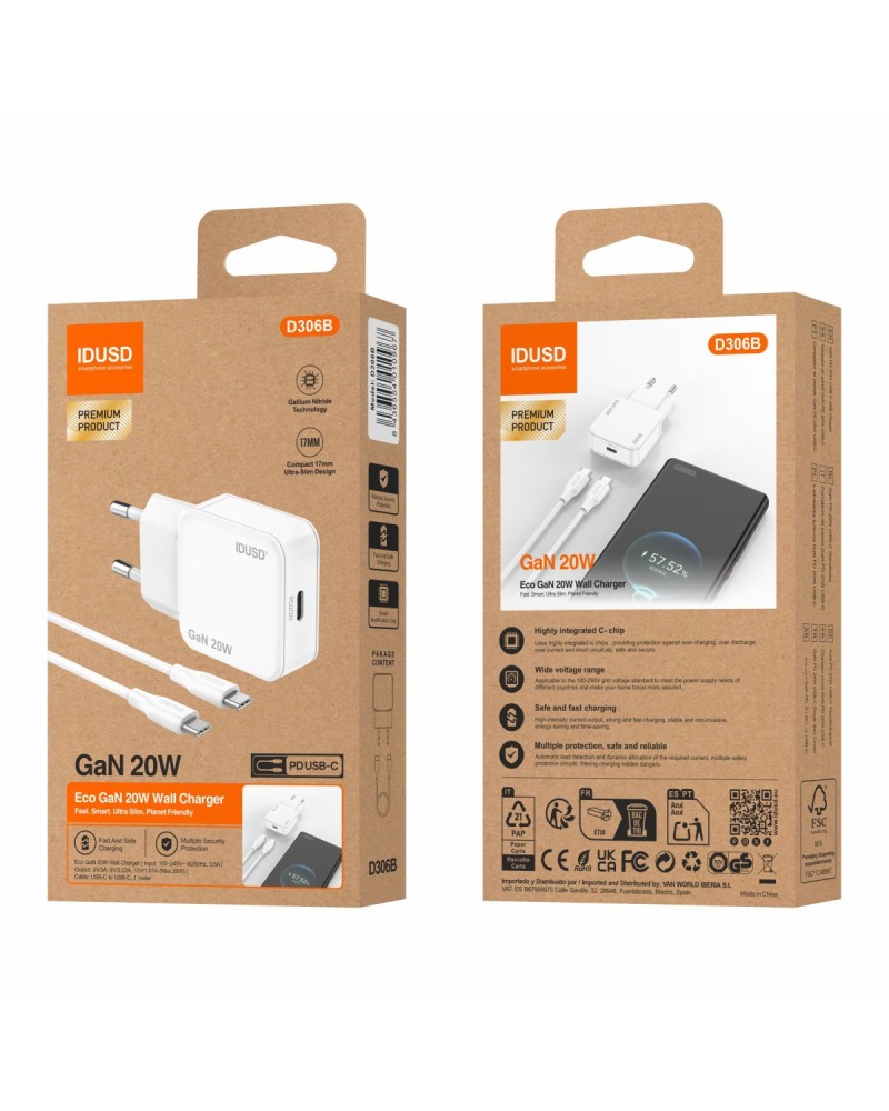 Cargador GaN PD20W 1C - PD USB-C - D306B